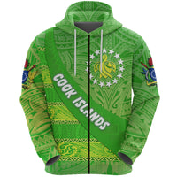 Cook Islands Zip Hoodie Polynesian Victorian Vibes Unisex Green - Polynesian Pride