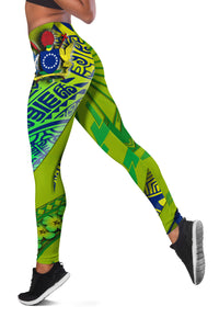 Cook Islands Women Legging Artsy Style - Green LT9 - Polynesian Pride