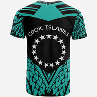 Cook Islands T Shirt Unique Eagle Feather Texture Black Blue - Polynesian Pride