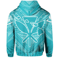 Hawaiian Kanaka Map Football Jersey Hoodie Cyan and White Roger Style - Polynesian Pride