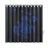 Hawaii Kakau Polynesian Turtle Map Shower Curtain - Blue - Polynesian Pride