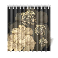 Hawaiian Map Turtle Hibiscus Gold Vintage Shower Curtain - Polynesian Pride