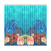 Window Curtain( Two Piece) Hibiscus Polynesian 2 One Size 50"x96"(Two Piece) Blue - Polynesian Pride