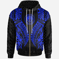 Northern Mariana Islands Zip up Hoodie Polynesian Lion Head Gold Style Unisex Blue - Polynesian Pride