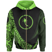 Chuuk State Zip Hoodie Green Polynesian Patterns Sport Style Unisex Black - Polynesian Pride