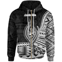 Guam Zip Hoodie Santa Rita Seal of Guam Polynesian Patterns Unisex Black - Polynesian Pride