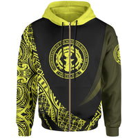Northern Mariana Islands Zip Hoodie Yellow Polynesian Patterns Sport Style Unisex Black - Polynesian Pride