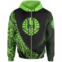 Tahiti Zip Hoodie Green Polynesian Patterns Sport Style Unisex Black - Polynesian Pride