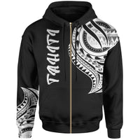 Tahiti Zip Hoodie Tahiti Tatau Patterns Unisex Black - Polynesian Pride