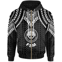 Federated States of Micronesia Zip up Hoodie Polynesian Armor Style Black Unisex Black - Polynesian Pride