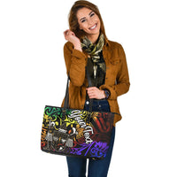 Fiji Custom Personalised Leather Tote Bag - Rainbow Polynesian Pattern Crest - Polynesian Pride