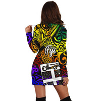 Fiji Custom Personalised Hoodie Dress - Rainbow Polynesian Pattern - Polynesian Pride