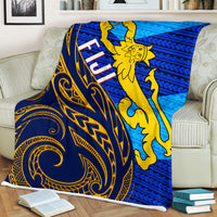 Fiji Premium Blanket - Flag's Color With Gold Polynesian Pattern - LT20 Blue - Polynesian Pride