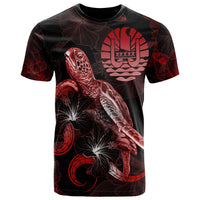 Tahiti Polynesian T Shirt Turtle With Blooming Hibiscus Red Unisex Red - Polynesian Pride