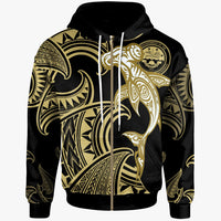 Federated States of Micronesia Zip up Hoodie Hammerhead Shark Tribal Pattern Unisex Gold - Polynesian Pride