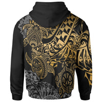 Tahiti Polynesian Hoodie Gold Turtle Hibiscus Flowing - Polynesian Pride