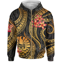 Tahiti Polynesian Zip up Hoodie Gold Plumeria Unisex GOLD - Polynesian Pride
