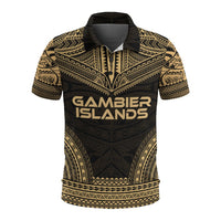 Gambier Islands Polo Shirt Gambier Islands Flag Polynesian Chief Tattoo Gold Version Unisex Gold - Polynesian Pride