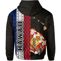 Polynesian Kakau Hawaii Flag Royal Coat of Arms Hawaii Zip Hoodie Gold - Polynesian Pride