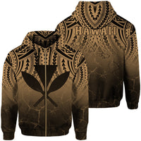 Hawaii Polynesian Kanaka Map Eruption Hoodie Zip Roman Style Gold Unisex Gold - Polynesian Pride