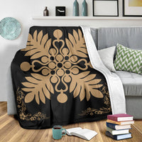 Hawaiian Quilt Maui Plant And Hibiscus Premium Blanket - Gold Black - AH - Polynesian Pride