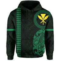 Polynesian Kakau Kanaka Flag of Hawaii Hoodie Green - Polynesian Pride