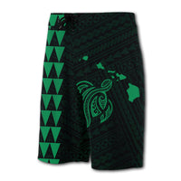 Hawaii Kakau Polynesian Turtle Map Board Shorts - Green - Polynesian Pride