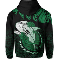 Hawaii Polynesian Aumakua Hammerhead Shark Hoodie Zip Cloud Style Green - Polynesian Pride