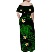 Hawaii Women Off Shoulder Long Dress Hawaiian Turtle Plumeria Mixed Polynesian Green Style LT9 - Polynesian Pride