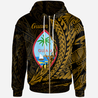 Guam Zip Hoodie Wings Style Gold Version Unisex Black - Polynesian Pride