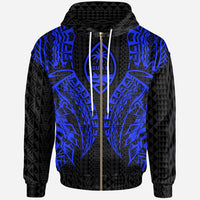 Guam Zip up Hoodie Polynesian Lion Head Blue Style Unisex Blue - Polynesian Pride