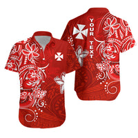 Custom Wallis et Futuna Matching Dress and Hawaiian Shirt Polynesia Red Sea Turtle and Flowers LT13 - Polynesian Pride