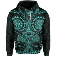 Polynesian Tattoo All Over Print Hoodie Turquoise Unisex Black - Polynesian Pride