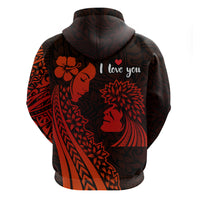 Custom Polynesian Valentine Couple Hoodie I LOVE YOU Hibiscus Style Red LT13 - Polynesian Pride