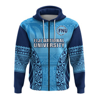 Custom Fiji University Hoodie National Fijian Tapa Pattern Blue LT14 Zip Hoodie Blue - Polynesian Pride
