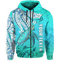 Custom Hawaiian Islands Zip Hoodie Turtle Mix Hawaii Polynesian LT13 Unisex Blue - Polynesian Pride