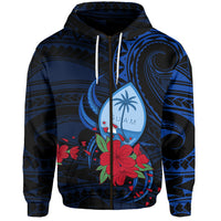 Guam Zip Hoodie Polynesian Flowers LT13 Unisex Blue - Polynesian Pride