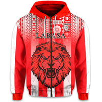 Custom Football LABASA FA Zip Hoodie Red Lion Fiji Custom Text and Number LT13 - Polynesian Pride