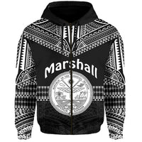 (Custom Text and Number) Marshall Islands Zip Hoodie Best Tattoo Version Black LT13 - Polynesian Pride