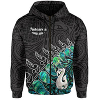 New Zealand Maori Hoodie Fern and Manaia Version Black LT13 Zip Hoodie Black - Polynesian Pride