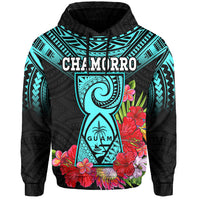 Custom Guam Chamorro Hoodie Guaman Latte Stone Tropical Flowers Turquoise Style LT14 - Polynesian Pride