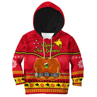 Papua New Guinea Christmas Hoodie KID Bird Of Paradise Bikpela Hamamas Blong Dispela Krismas LT14 Red - Polynesian Pride