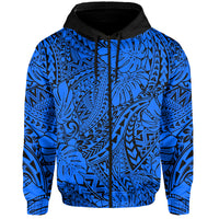 Custom Hawaii Hoodie Polynesian Tribal Art Ver.04 LT14 Zip Hoodie Blue - Polynesian Pride