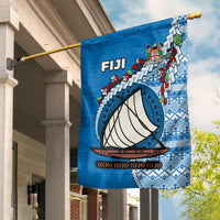 Fiji Flag Fijian Drua Mix Tagimaucia Flower Blue Style LT14 House Flag - Polynesian Pride