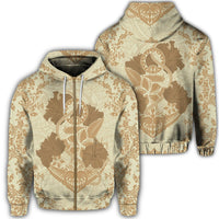 Hawaii Anchor Hibiscus Flower Vintage Zip Hoodie Beige Unisex Art - Polynesian Pride