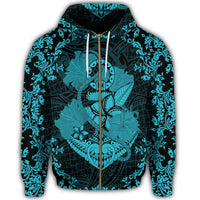 Hawaii Anchor Hibiscus Flower Vintage Zip Hoodie Blue - Polynesian Pride
