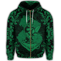 Hawaii Anchor Hibiscus Flower Vintage Zip Hoodie Green - Polynesian Pride