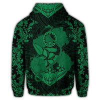 Hawaii Anchor Hibiscus Flower Vintage Zip Hoodie Green - Polynesian Pride