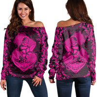 Hawaii Anchor Hibiscus Flower Vintage Women's Off Shoulder Sweater - AH - Pink Black - Polynesian Pride