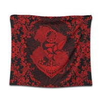 Hawaii Anchor Hibiscus Flower Vintage Tapestry - AH - Red Wall Tapestry Black - Polynesian Pride